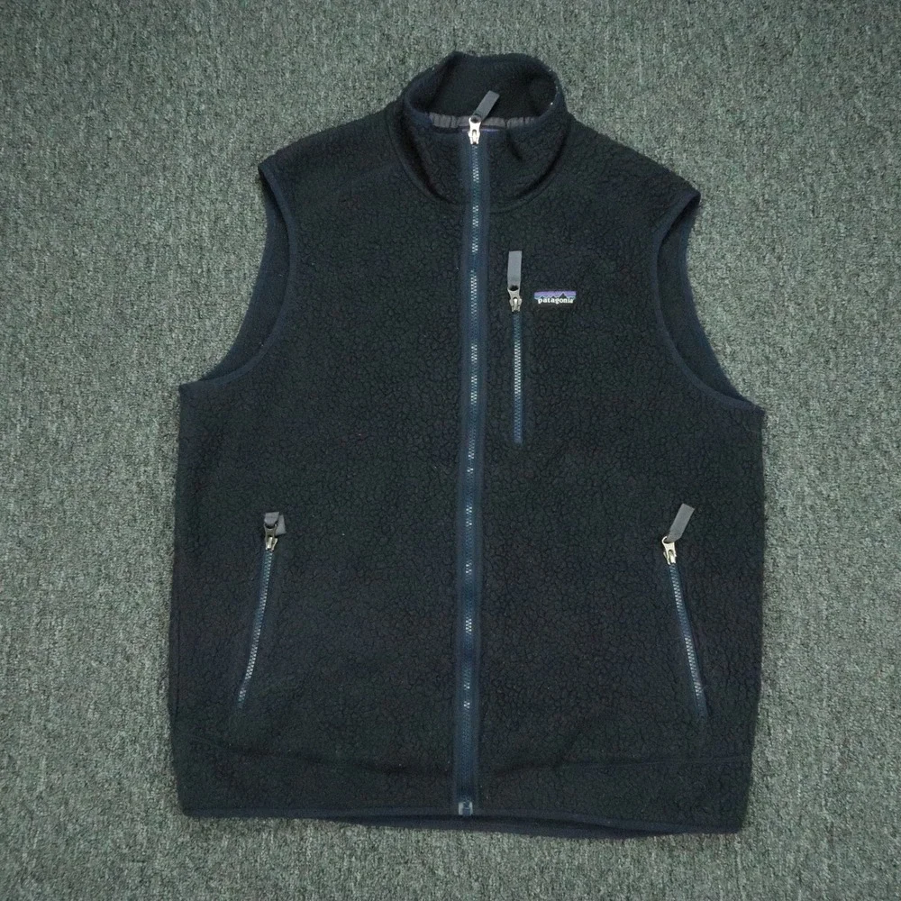 Patagonia Vest Mens Large Blue Retro Pile Vest Full Zip Pockets Fleece